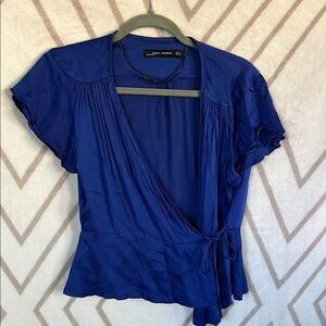 Zara Blue Flutter Sleeve Wrap Blouse